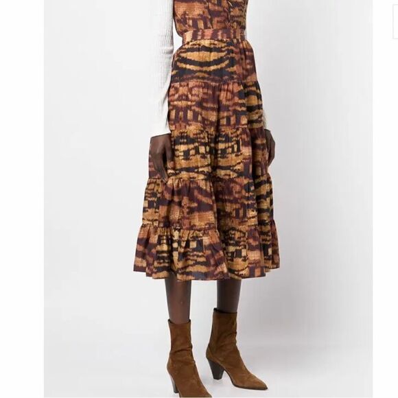 NWT ULLA JOHNSON Tiered Silk Midi Skirt - Multicolour. Size 8 - Picture 1 of 15